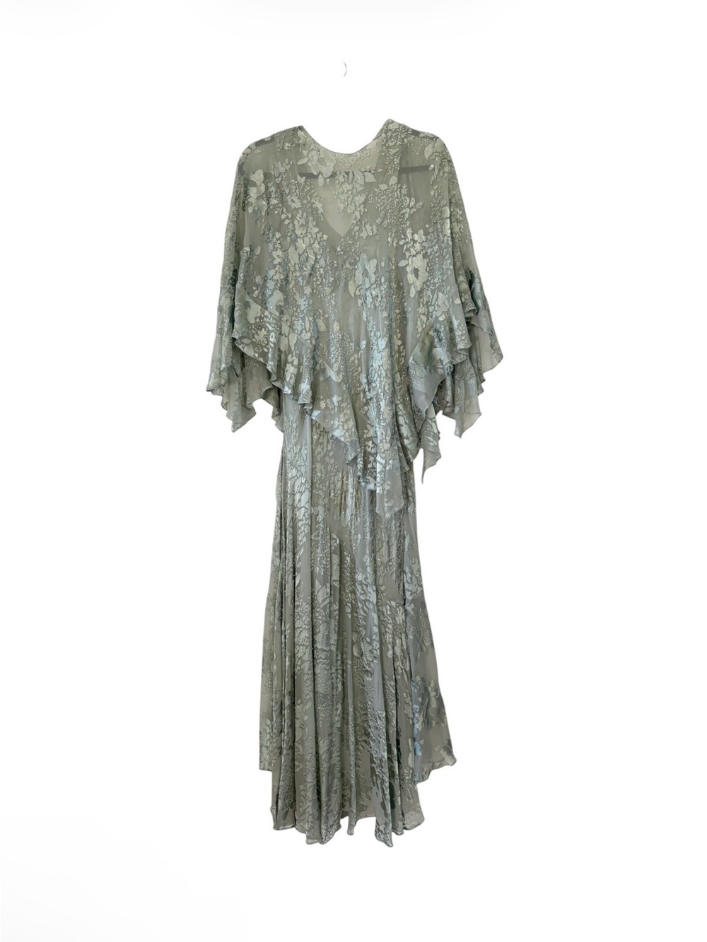 Sage Green Silk Alex evenings Ruffled Maxi Dress - Picture 8 of 10